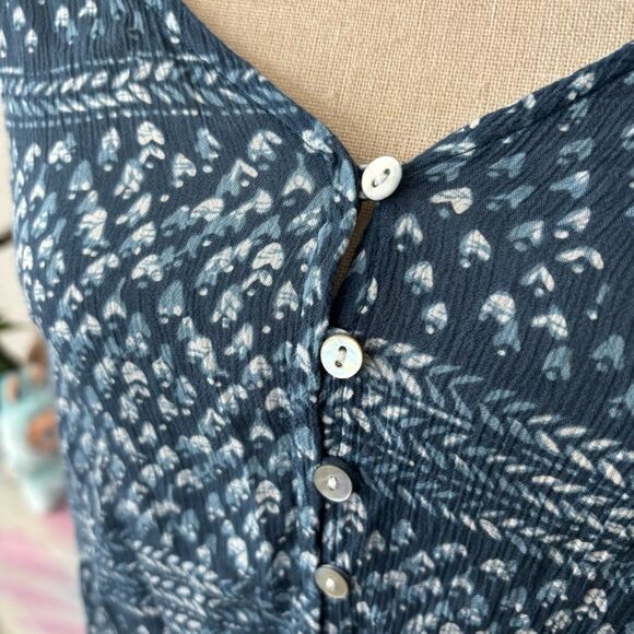 Lulus Blue Patterned Women's top boho medium ruched sleeve - Picture 6 of 9